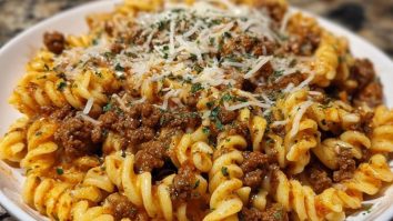 Cheesy Garlic Twisted Pasta with Cajun Ground Beef and Alfredo Velveeta