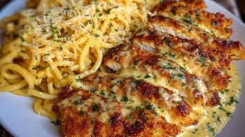 Chicken Smothered in Cheesy Alfredo Three-Cheese Spaghetti Sauce