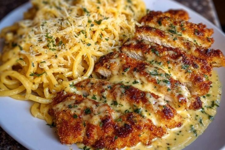 Chicken Smothered in Cheesy Alfredo Three-Cheese Spaghetti Sauce