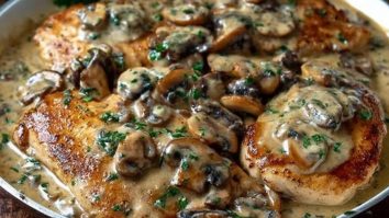 Chicken and Mushroom Skillet in a Creamy Asiago and Mustard Sauce