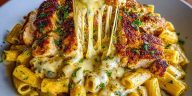 Creamy Cajun Chicken Rigatoni with Garlic Mozzarella Sauce