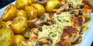 Creamy Garlic Mushroom Alfredo Chicken & Potatoes