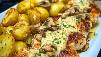 Creamy Garlic Mushroom Alfredo Chicken & Potatoes