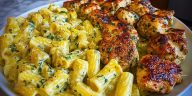 Creamy Garlic Parmesan Chicken with Cheesy Penne Pasta