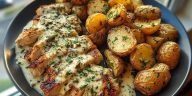 Creamy Mushroom Garlic Chicken Alfredo & Hot Honey Roasted Potatoes