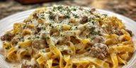 Creamy Parmesan Beef Fettuccine with Garlic Butter Sauce