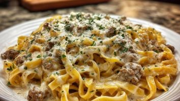 Creamy Parmesan Beef Fettuccine with Garlic Butter Sauce