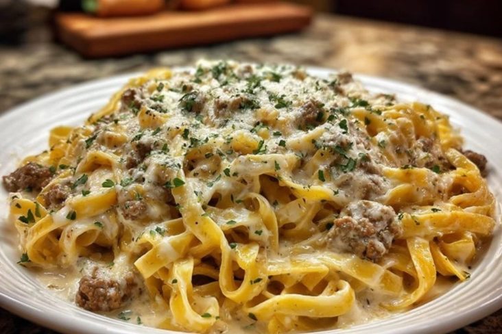 Creamy Parmesan Beef Fettuccine with Garlic Butter Sauce