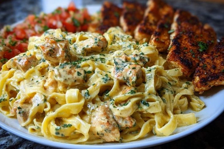 Creamy Velveeta Chicken Fettuccine with Garlic Cheese Sauce