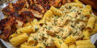 Creamy Velveeta Chicken Rigatoni with Mozzarella Garlic Sauce