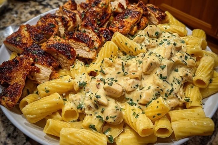 Creamy Velveeta Chicken Rigatoni with Mozzarella Garlic Sauce