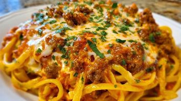 Creamy Velveeta Linguine with Italian Beef Marinara