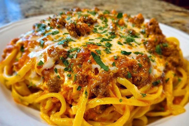 Creamy Velveeta Linguine with Italian Beef Marinara