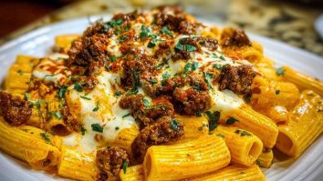 Creamy Velveeta Penne Pasta with Cajun Beef Alfredo Sauce