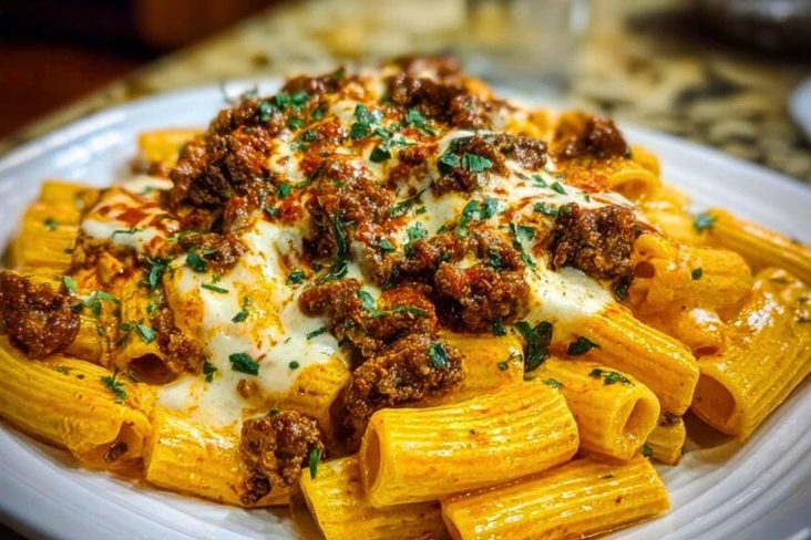 Creamy Velveeta Penne Pasta with Cajun Beef Alfredo Sauce