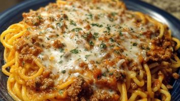 Creamy Velveeta Spaghetti with Italian Beef Marinara