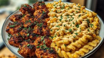Crispy Chicken Bites & Blackened Cajun Alfredo with Roasted Corn Twists