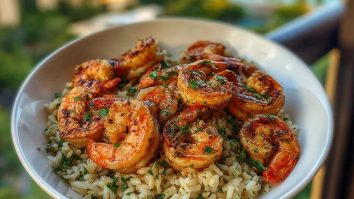 Delicious Creamy Garlic Butter Shrimp Bowl Recipe with Herb Rice