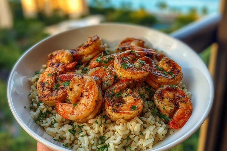 Delicious Creamy Garlic Butter Shrimp Bowl Recipe with Herb Rice