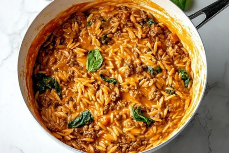 Delicious Ground Beef Orzo with Tomato Cream Sauce