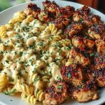 Delicious Tuscan Garlic Chicken Bites with Sun-Dried Tomato Cajun Alfredo Pasta Recipe