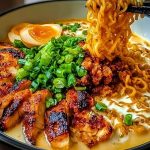 Fiery Chicken Ramen with Creamy Garlic Sauce