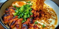 Fiery Chicken Ramen with Creamy Garlic Sauce