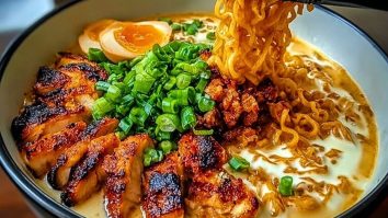 Fiery Chicken Ramen with Creamy Garlic Sauce
