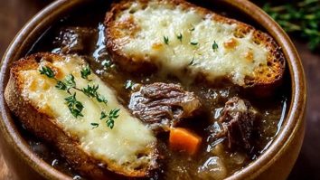 French Onion Short Rib Soup with Gruyère Toast