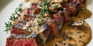 French Seared Steak with Cognac Cream Sauce