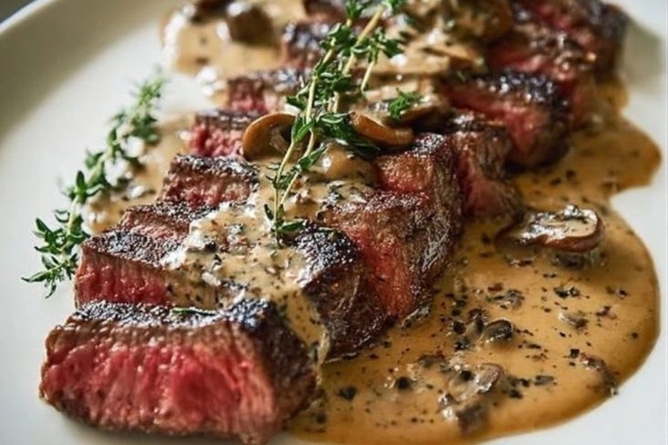 French Seared Steak with Cognac Cream Sauce
