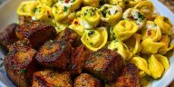 Garlic Butter Steak Bites with Creamy Parmesan Tortellini and Garlic Sauce