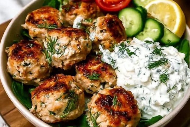 Greek Chicken Meatballs with Tzatziki Sauce