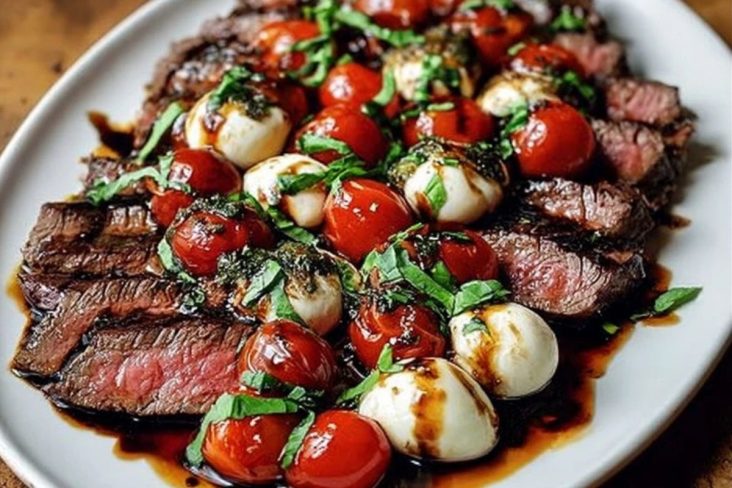 Grilled Flank Steak Caprese with Balsamic Dressing