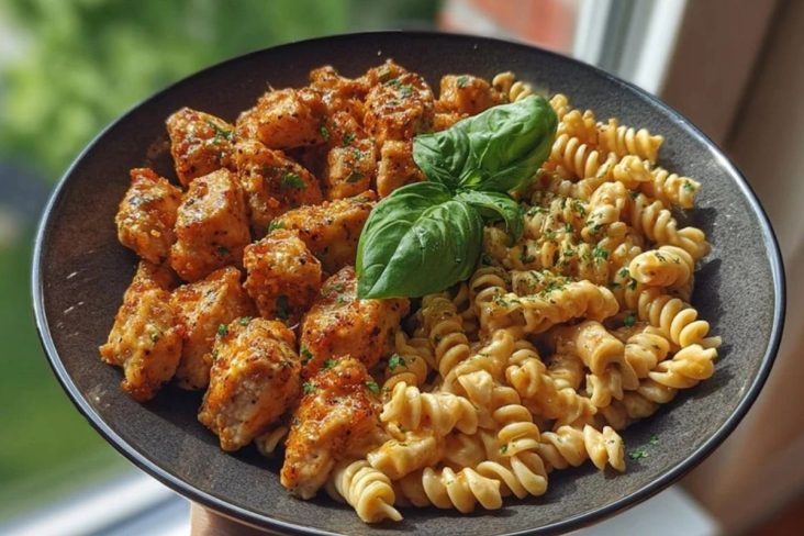 Hot Honey Garlic Chicken Bites & Cajun Alfredo with Crispy Broccoli Twists