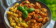 Lemon Pepper Chicken Bites & Roasted Red Pepper Cajun Alfredo Twists