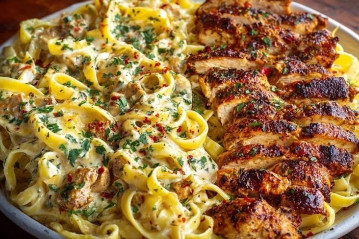 One-Pot Creamy Cajun Chicken Linguine with Garlic Mozzarella Sauce