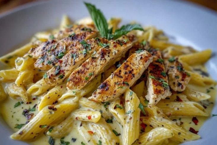 One Pot Creamy Garlic Parmesan Chicken Penne