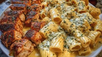 Rigatoni in Cheesy Italian Herb Alfredo with Cajun Chicken