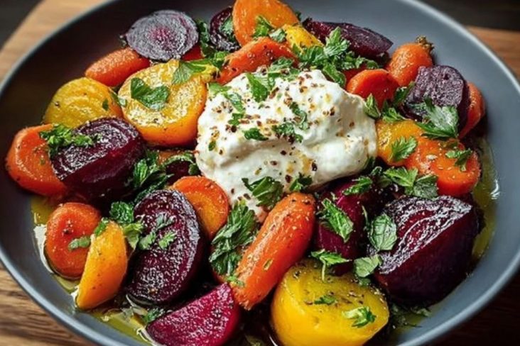 Roasted Beets and Carrots with Burrata Salad