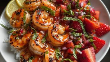 Saucy Lemon Herb Shrimp with Strawberry-Basil Salsa