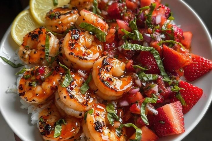 Saucy Lemon Herb Shrimp with Strawberry-Basil Salsa