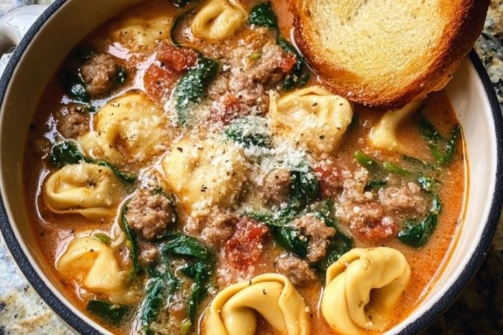 Sausage Tortellini Soup with Spinach & Fennel