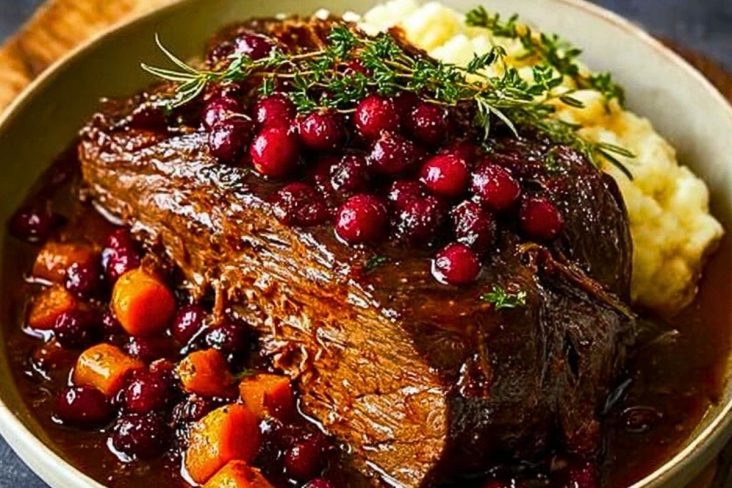 Slow-Braised Beef Roast with Cranberry Balsamic Glaze