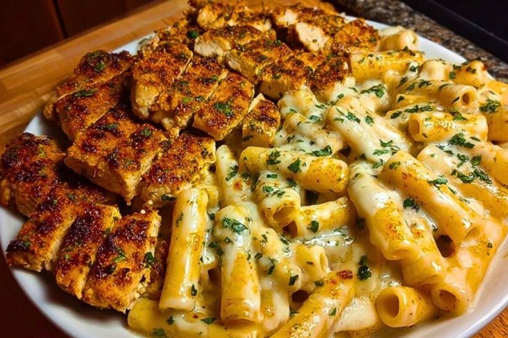 Spicy Cajun Chicken Rigatoni in Creamy Mozzarella Alfredo