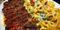 Spicy Cajun Steak with Parmesan Fettuccine Pasta