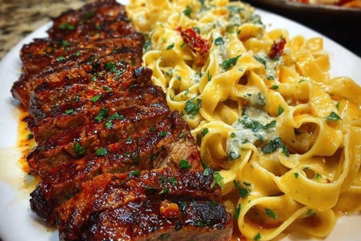 Spicy Cajun Steak with Parmesan Fettuccine Pasta