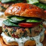 Sun-Dried Tomato and Feta Spinach Burgers with Tzatziki Sauce
