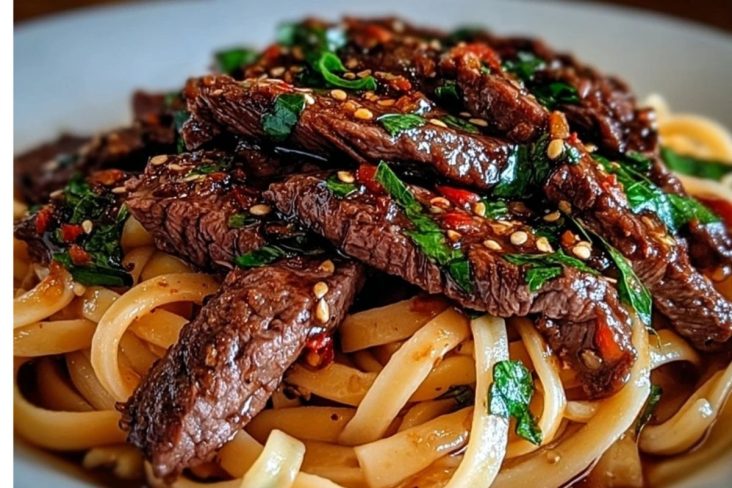 Sweet and Spicy Garlic Steak Pasta
