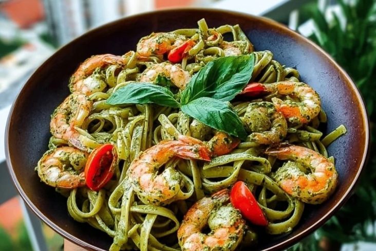 Thai Shrimp Basil Pesto Pasta